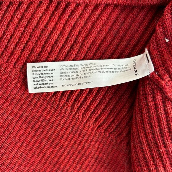 Eileen Fisher Women Red Merino Wool Ribbed Knit Crew Neck Sweater Small Pullover - Picture 4 of 7